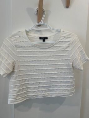 Topshop Cream Textured Short-Sleeve Crop Top